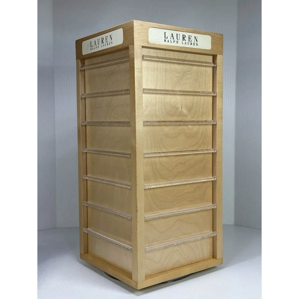 RALPH LAUREN WOOD TABLE COUNTER TOP JEWELRY EARRING STORE DISPLAY CASE 4 SIDED